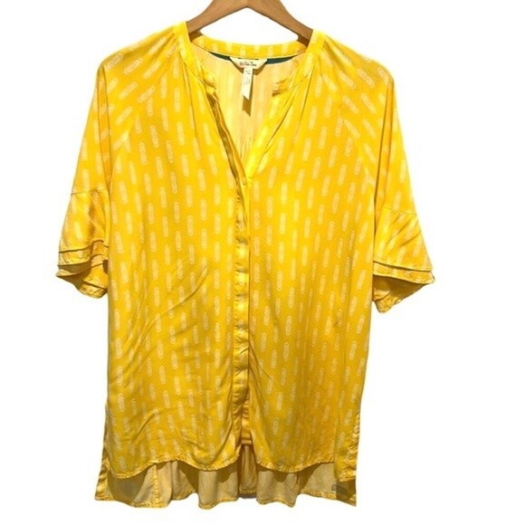 Matilda Jane yellow button down short sleeve tunic top size Large - Picture 2 of 11